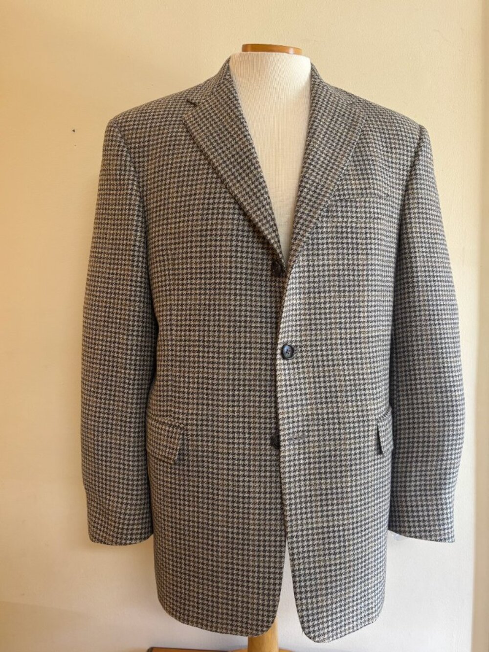 Burberry Mens Tan Wool Houndstooth Check Sport Coat Jacket Lined Suit Size 42R